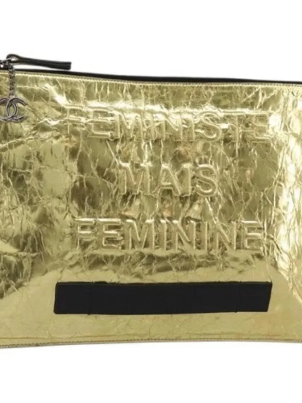 CHANEL Clutch Bag Leather Gold Tone Silver CC Auth BA13613SAM